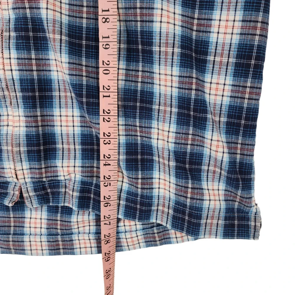 GAP Full Zip Shirt Jacket Shacket L Mens Plaid Blue White Red Cotton - Picture 12 of 13